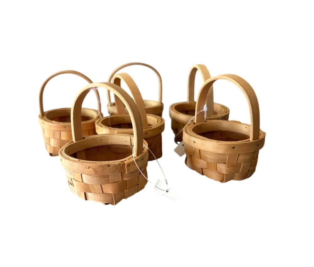 Lot of 6 Miniature Woven Wood Splint Baskets Handles Doll Craft country farm